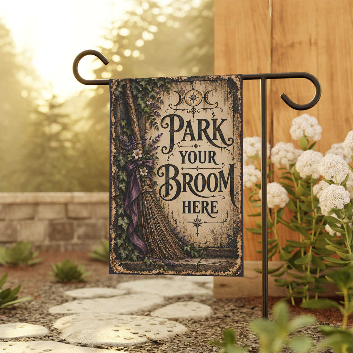 PARK YOUR BROOM HERE Garden Flag | Porch Flag